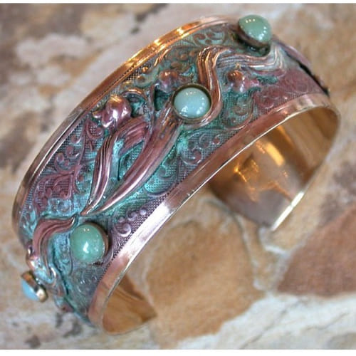EC-045 Cuff Bluebells Floral Cuff with Amazonite, Jade $98 at Hunter Wolff Gallery